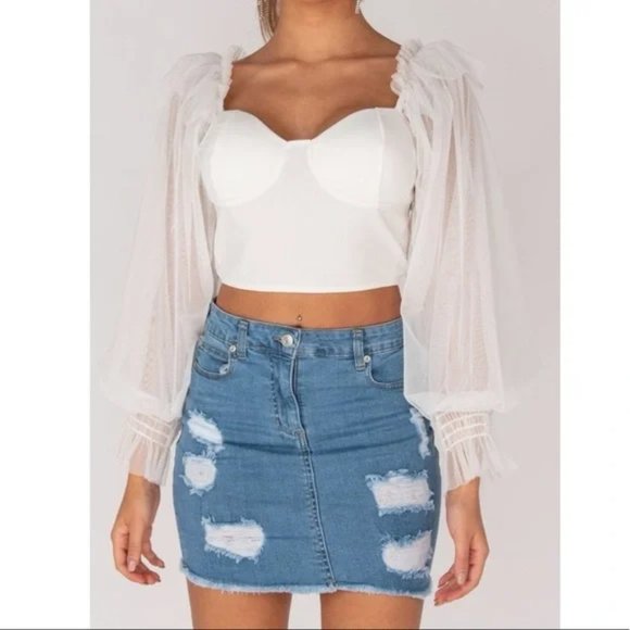 Blue High Waist Ripped Distressed Frayed Hem Denim Jeans Bodycon Mini Skirt - Picture 14 of 15